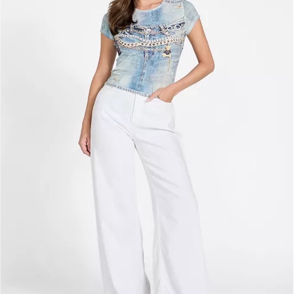 Guess Blue Denim Chain Print Top - Picture 2 of 7